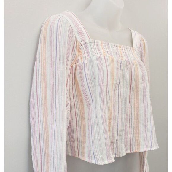 BCBGeneration Cotton Blouse Top Women's XXS 2XS White Green Purple Long-Sleeve - Picture 10 of 12